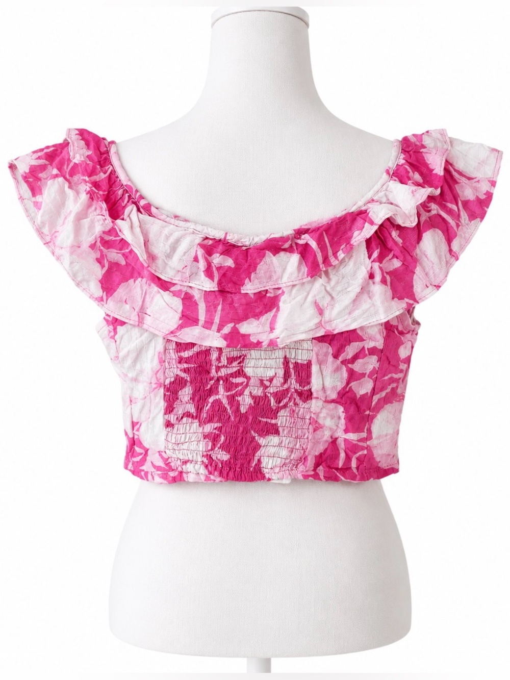 Cynthia Rowley Pink Floral Off Shoulder Ruffle Crop Top Boho Cottagecore M NWT - Picture 6 of 7